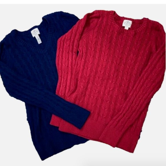 St Johns Bay Sweaters / 2 Cable Knit Pullovers Medium Red/Navy - Picture 1 of 4